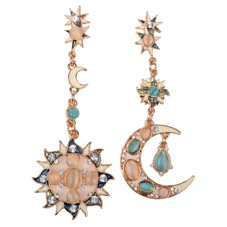 Star Sun Moon Rhinestone Crystal Earrings