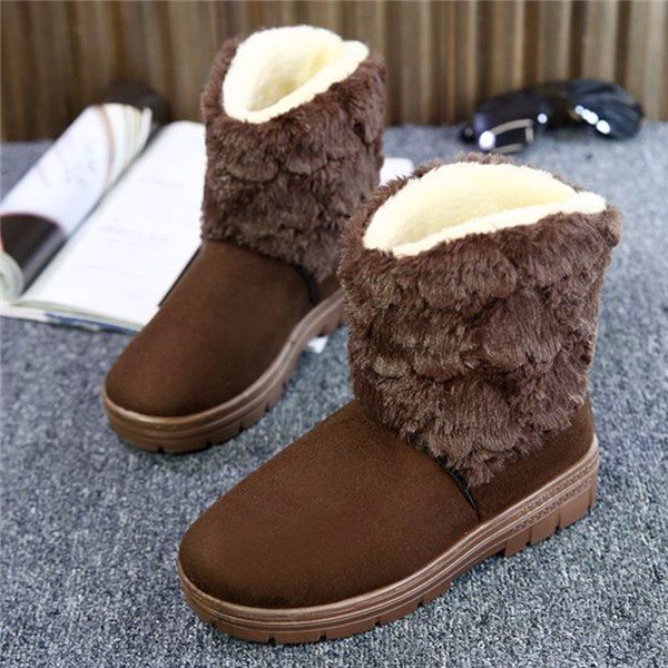 Furry Fur Lining Pure Color Slip On Ankle Warm Short Boots