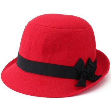 Elegant Imitation Wool FedoraTrilby Cloche Cap Cloche Floppy Felt Bowknot Hat 