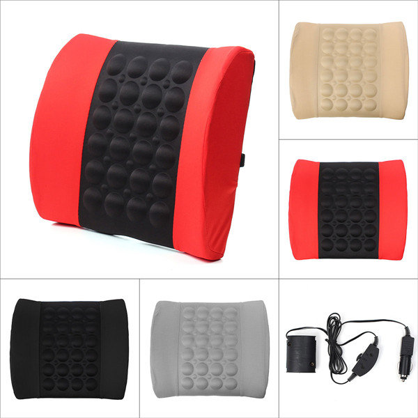 

Car Back Lumbar Posture Support Electrical Massage Cushion Pillow 12V, White red/black light grey black