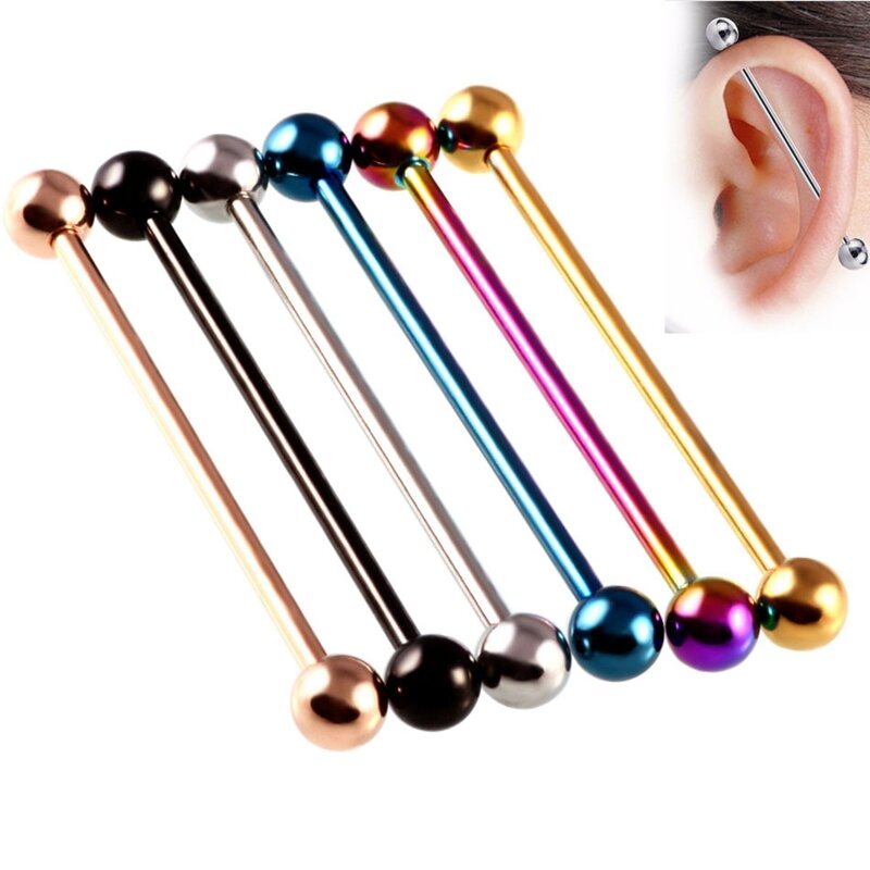 

Barbell Surgical Steel Earrings, Rose gold steel color black dark blue colorful gold