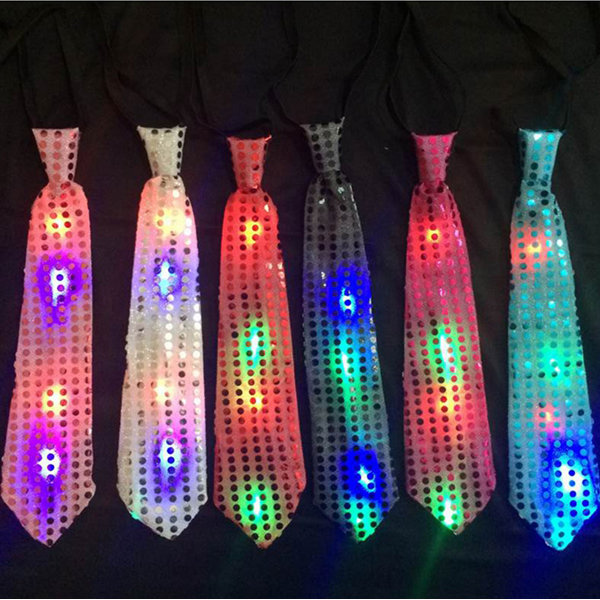 

Fashion LED Glowing Tie Dance Party Bar Stage Glowing Flashing Tie Prop, Red white sky blue black