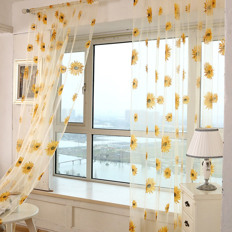 

Sun Flower Voile Curtain Transparent Panel Window Room Divider Sheer Curtain Home Decor, Wine red blue coffee green yellow