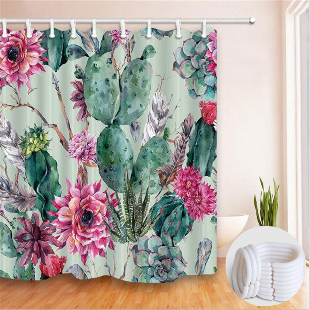 

180*180cm Modren Cactus Bathroom Curtains