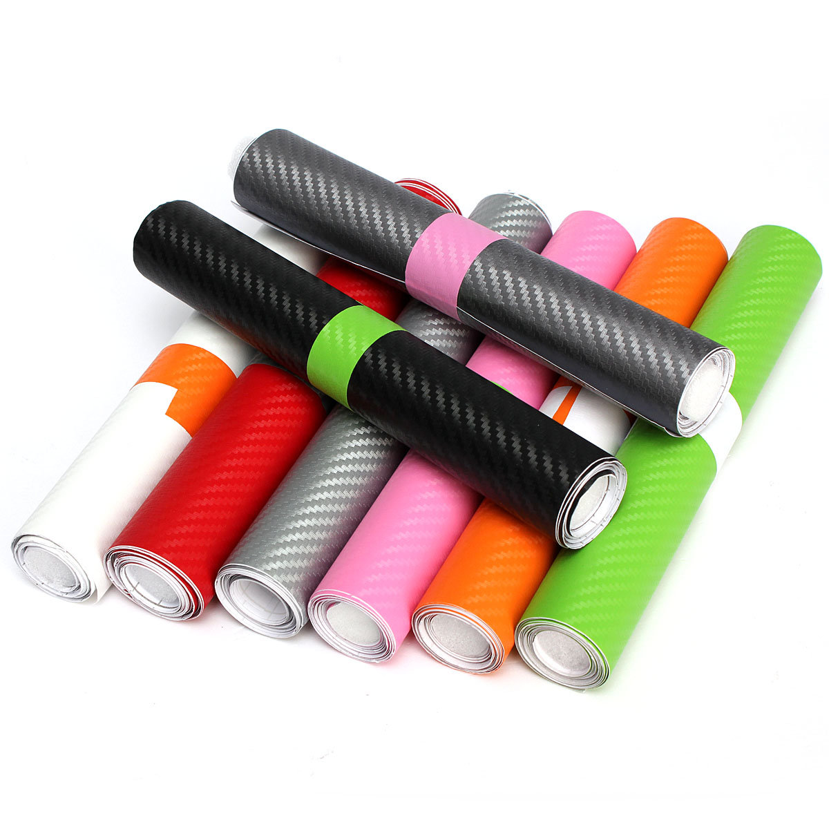 

200x20cm DIY 3D Carbon Fiber Vinyl Wrap Roll Film Sticker, White black red green orange pink silver grey