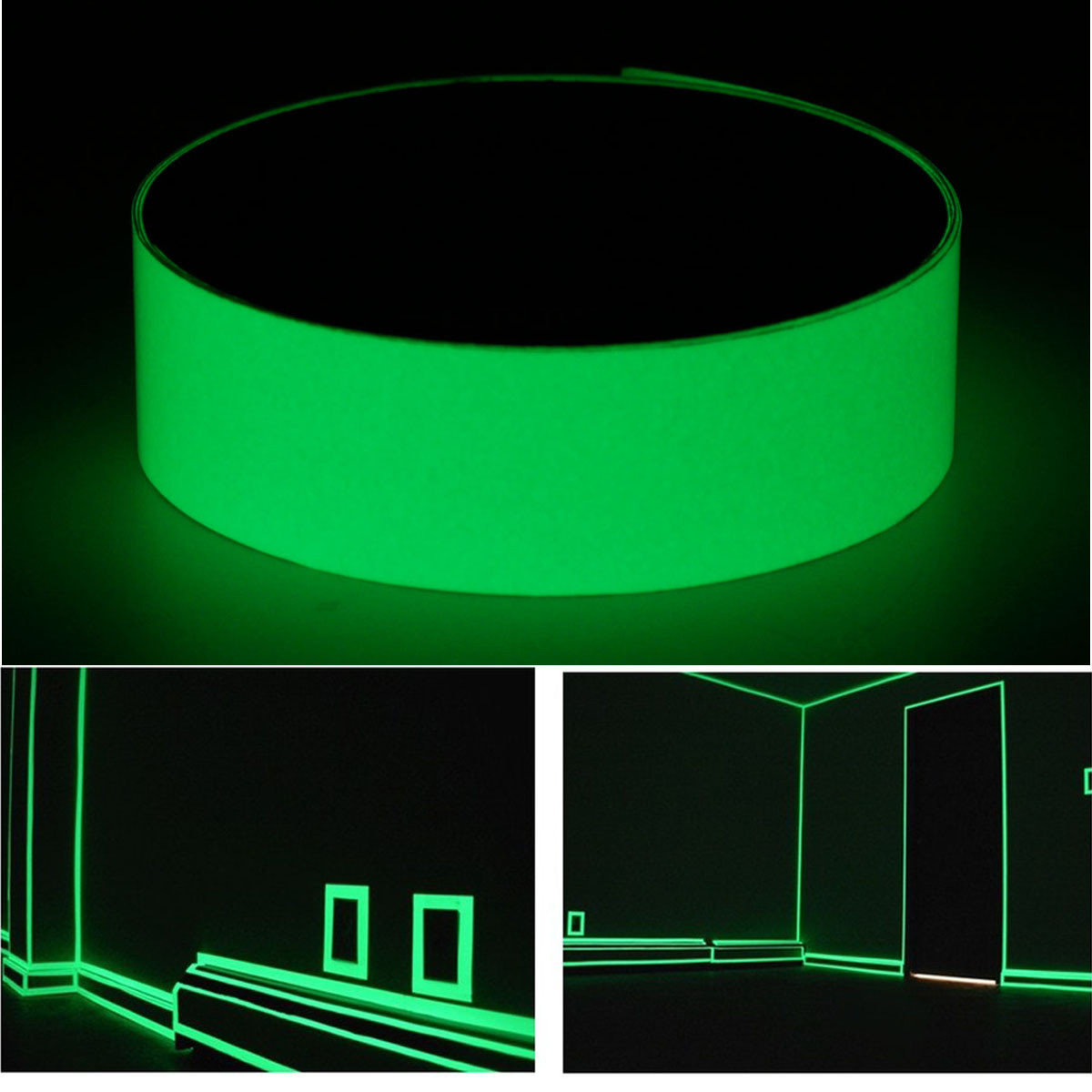

12mmx10m Photoluminescent Tape Glow At Darkness Egress Safety Mark Bright Green
