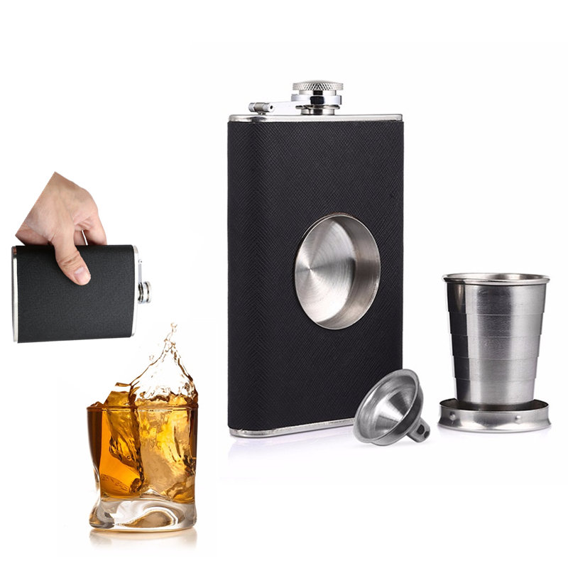 

8oz Flagon Hip Flask Outdoor Wine Pot Whiskey Stainless Steel Folding Cup Leak Proof Funnel