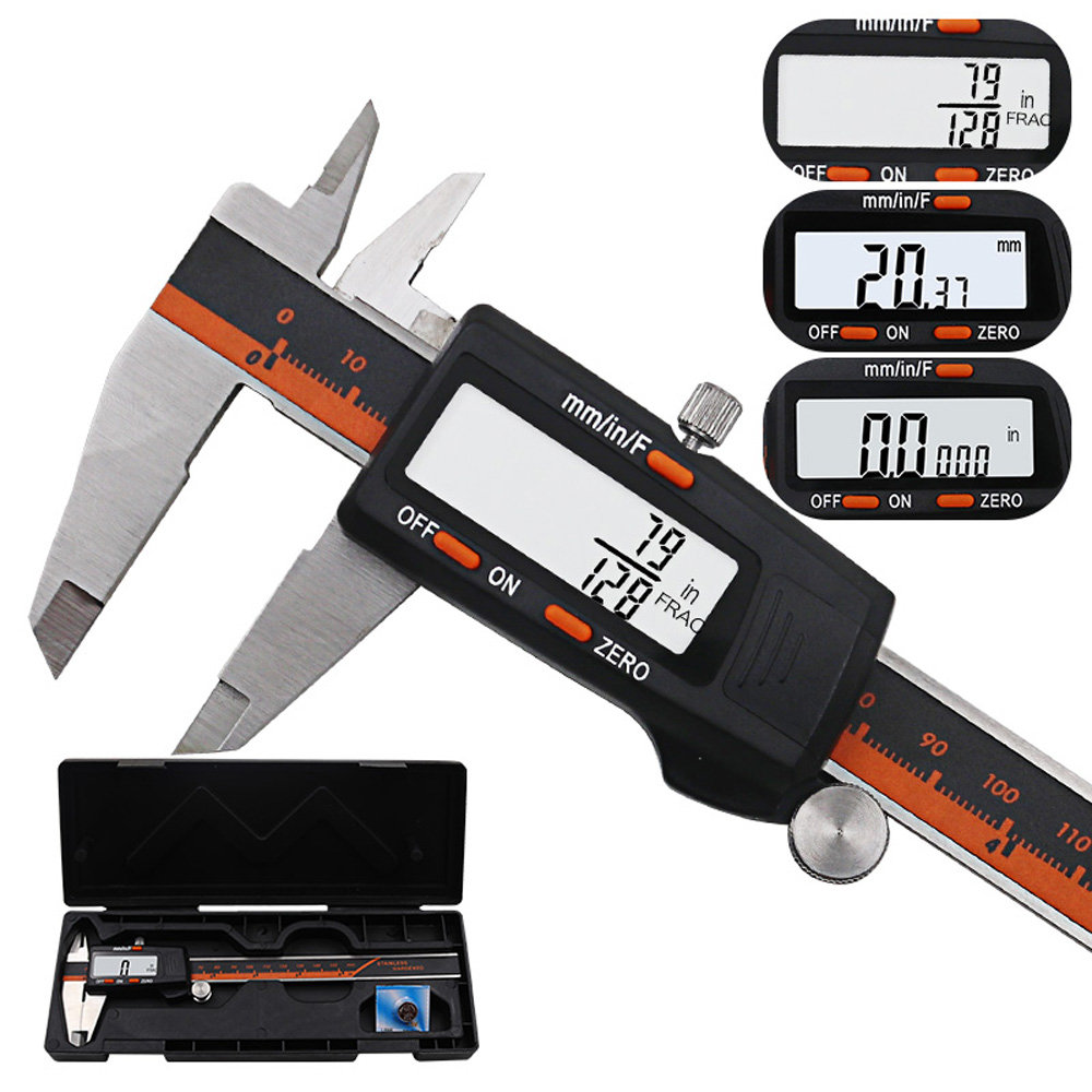

150mm Stainless Steel LCD Screen Display Digital Caliper 6 Inch Fraction / MM / Inch High Precision Stainless Steel LCD Vernier Caliper