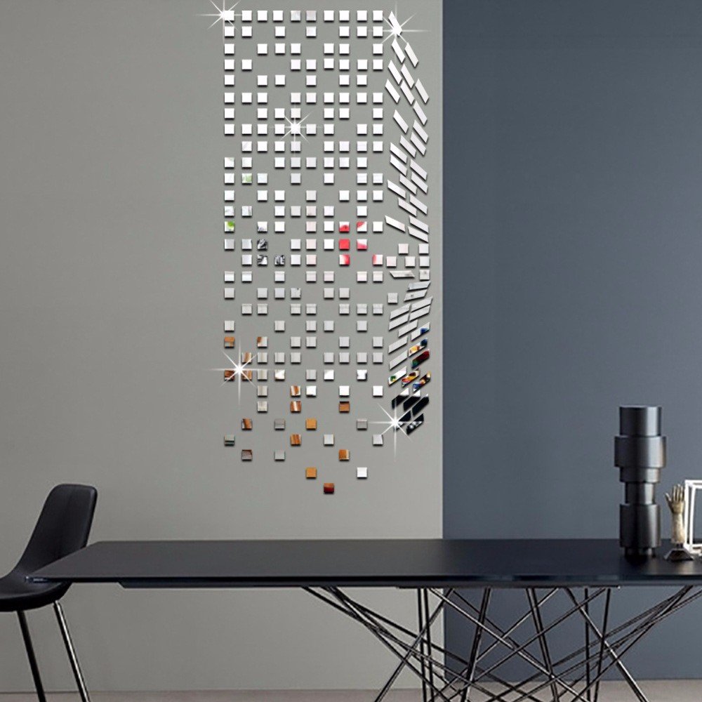 

Mirror Mosaic Background Wall Stickers Home Decor DIY Creative Environmental Protection Wall Mirror, Silver gold