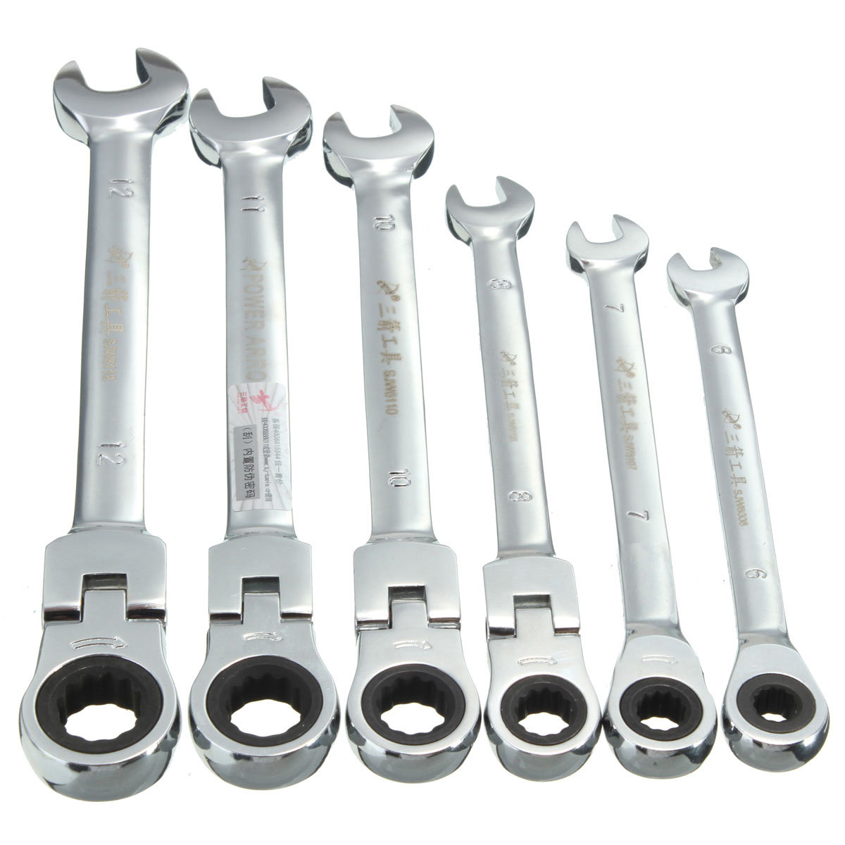 

DANIU Flexible Pivoting Head Ratchet Combination Spanner Wrench Garage Metric Tool 6mm 7mm 8mm 10mm 11mm 12mm, White