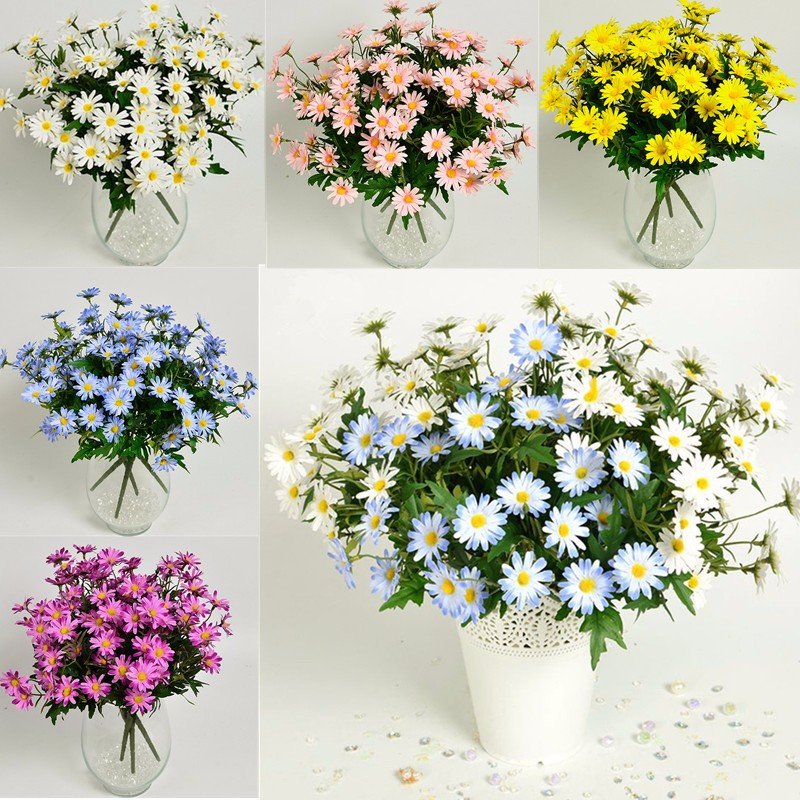 

24 Heads Artificial Flower Daisy Bouquet Fake Flowers Blossom Party Wedding Table Decoration, Yellow blue pink purple white