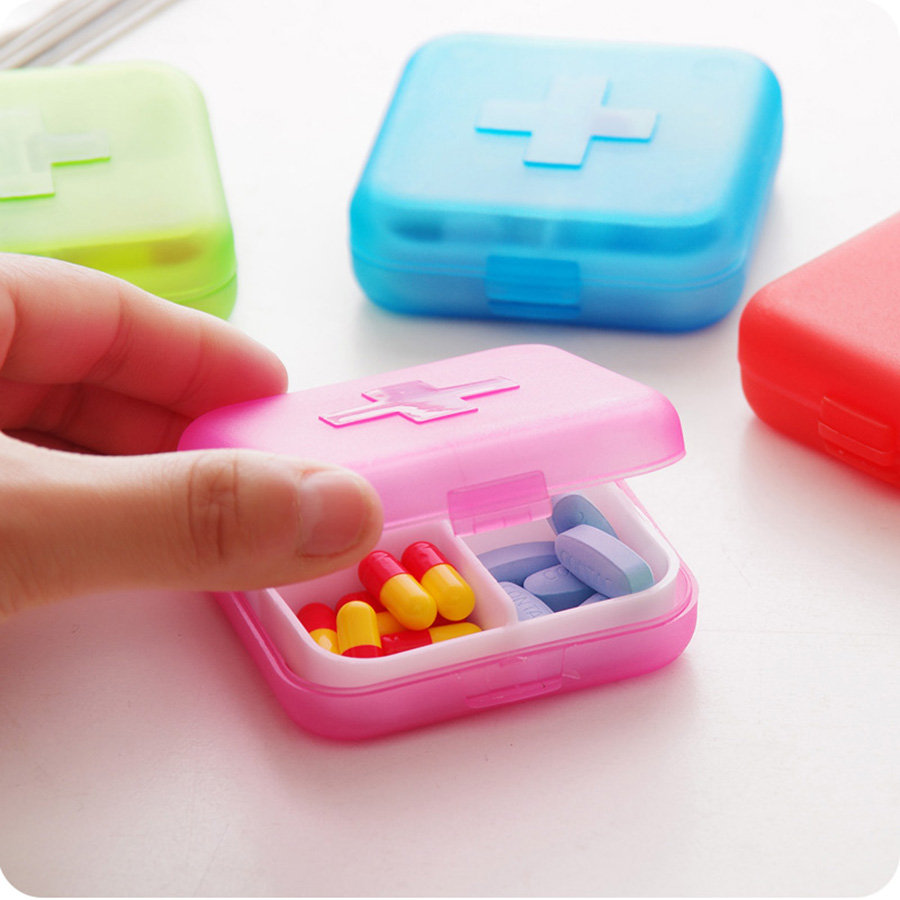 

Portable 4 Grids Pill Box, Blue red pink green
