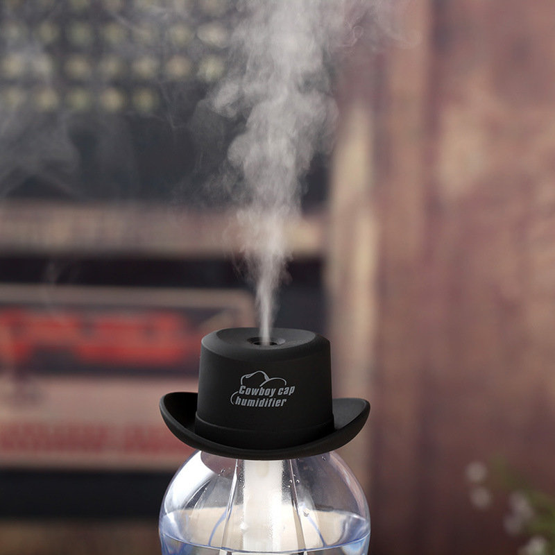 

Mini Humidifier Cowboy Hat Shape Mineral Water Bottle USB Charging Atomization Outdoor Travel, Coffee blue white black
