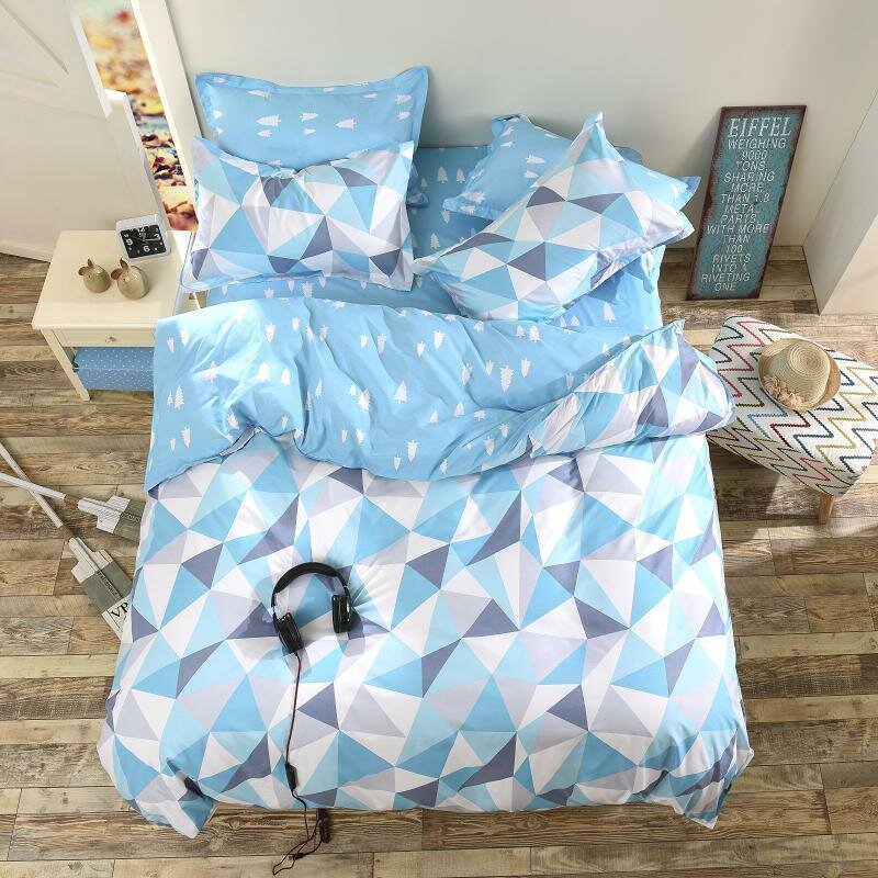 

3 or 4pcs Suit Blue Geometric Pattern Reactive Dyeing Polyester Bedding Sets Single Twin Queen Size