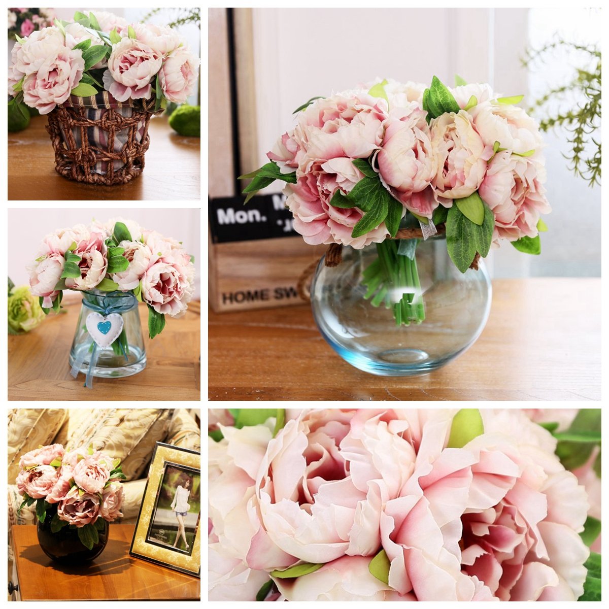 

Simulation Peony Artificial Colorful Flower Wedding Party Home Cafe Decorations, White pink light pink light purple
