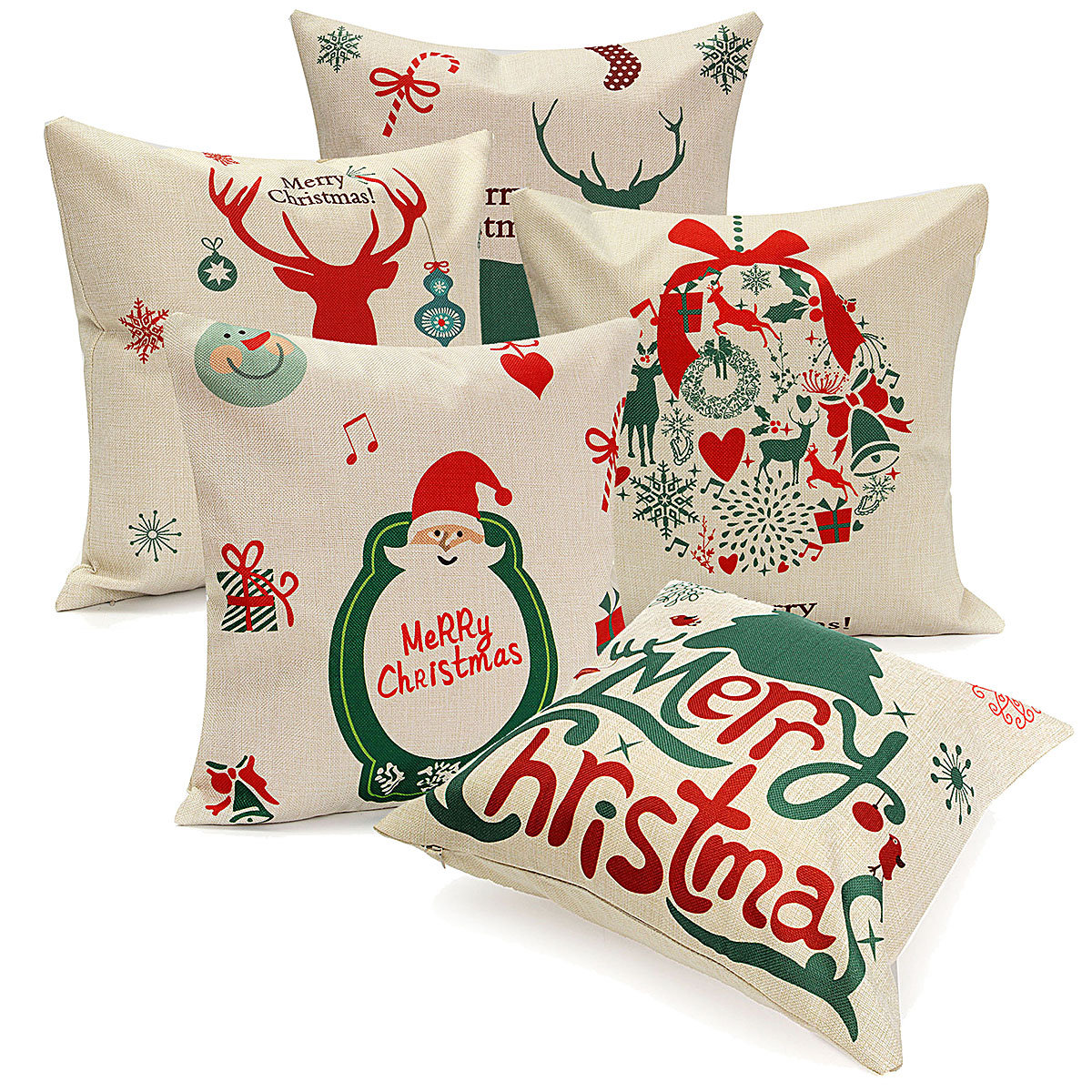

45X45cm Christmas Tree Red Deer Gift Fashion Cotton Linen Pillow Case Santa Claus Home Decor