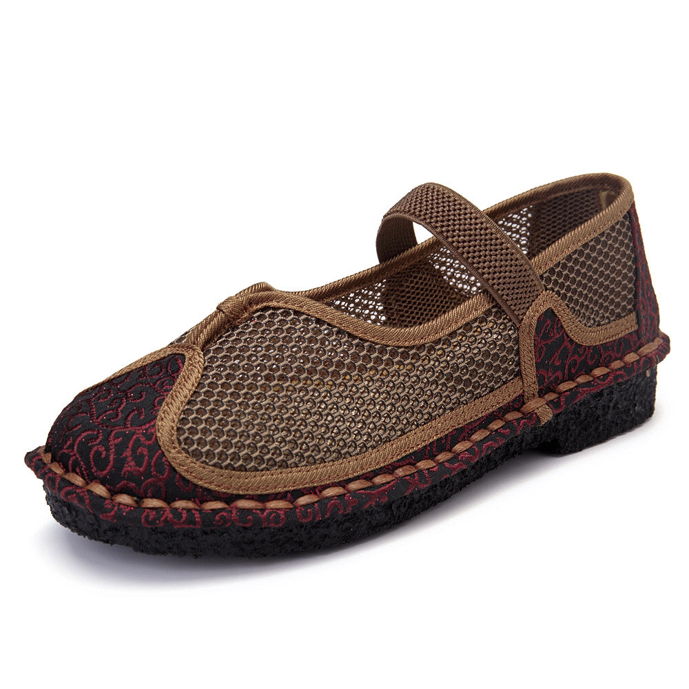 

Embroidered Elastic Old Peking Flats, Red brown