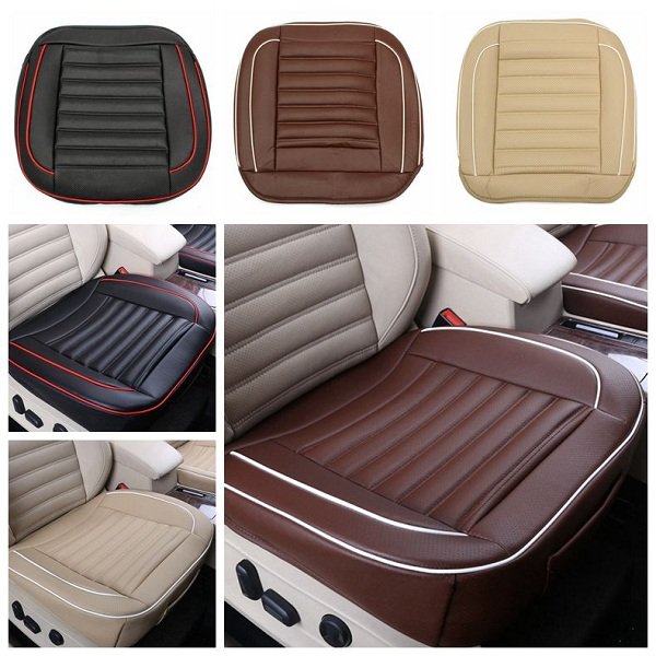 

50x50cm PU Leather Car Cushion Seat Chair Cover Black/Beige/Coffee Auto Interior Pad Mat, White black coffee