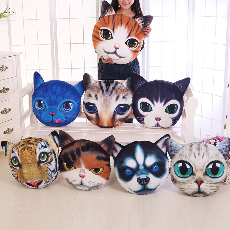 

Creative Funny 3D Dog Cat Head Pillow PP Cotton Simulation Animal Cushion Birthay Gift Trick Toys, White