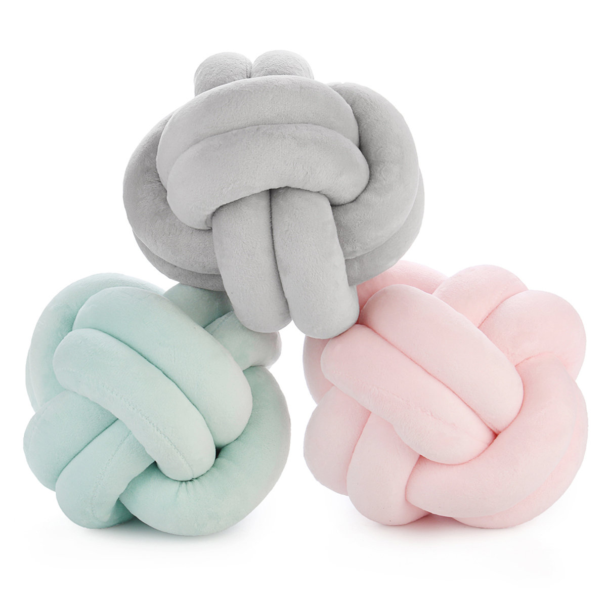 

Innovative Handmade Knotted Knot Ball Home Baby Sweet Pillow Sofa Cushion Simple Car Decorative Pillows Cushions, Grey green pink