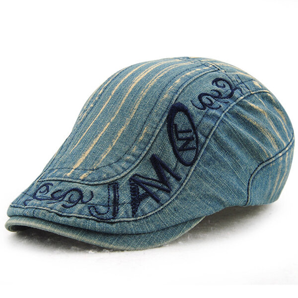 

Men Cotton Washed Beret Cap Adjustable Buckle Embroidery Paper Boy Newsboy Cabbie Hat, Black dark gray deep blue