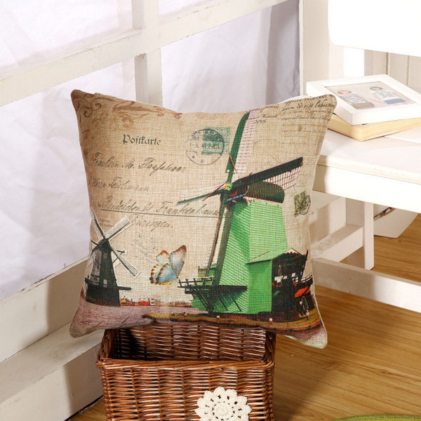 

Classic Windmill Cotton Linen Throw Pillow Case Car Office Sofa Waist Cushion Cover