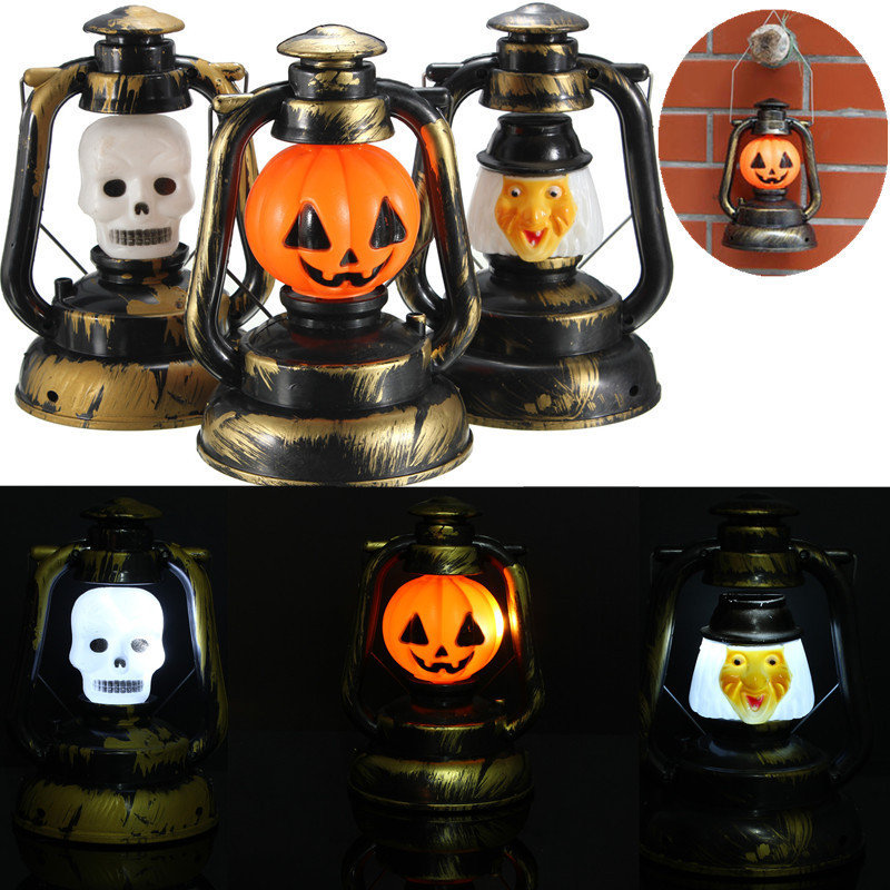 

Halloween Pumpkin Skull Witch Lantern Lamp With Light Laughter, White
