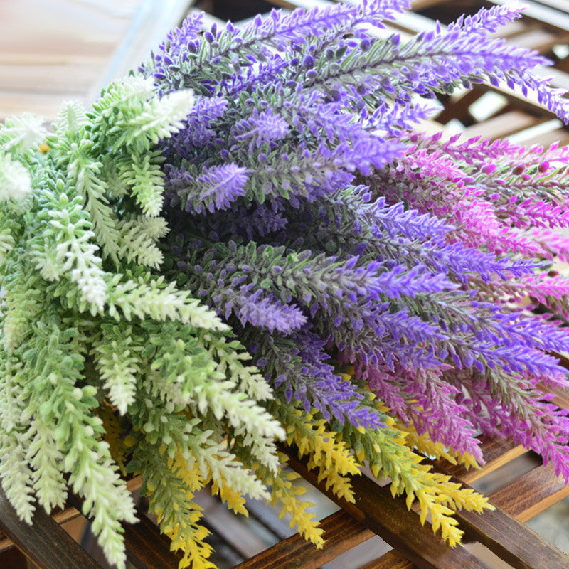 

1PCS 25 Heads Romatic Artificial Fake Silk Lavender Flowers Wedding Home Decorative, Blue purple white yellow