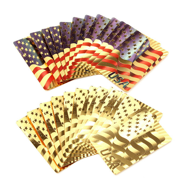 

Gold Plastic Coated Playing Cards Poker Game USA National Flag Style Intelligence Game, White