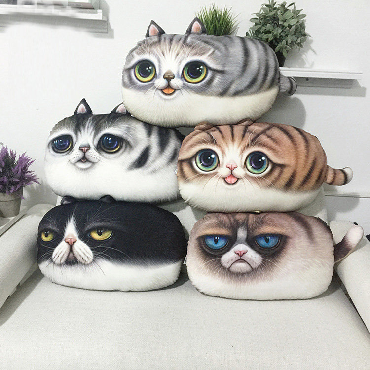 

3D Creative PP Cotton Cute Cat Plush Pillow Backrest Printing Cushion Birthday Gift Trick Toys, White