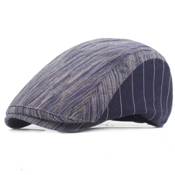 

Men Women Cotton Stripe Beret Hat Adjustable Buckle Paper Boy Newsboy Cabbie Golf Gentleman Cap, Khaki coffee navy