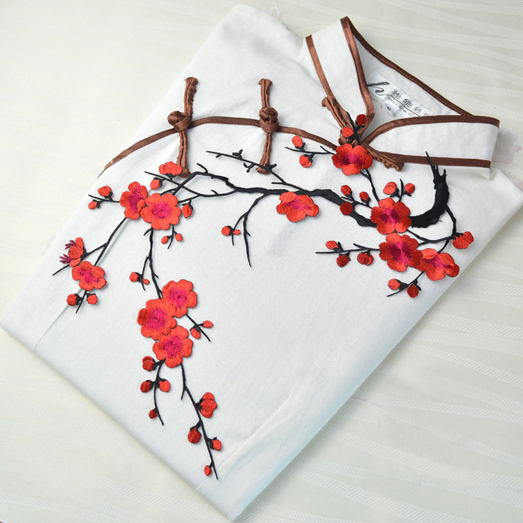 

Plum Blossom Flower Applique Clothing Embroidery, Black white blue pink red