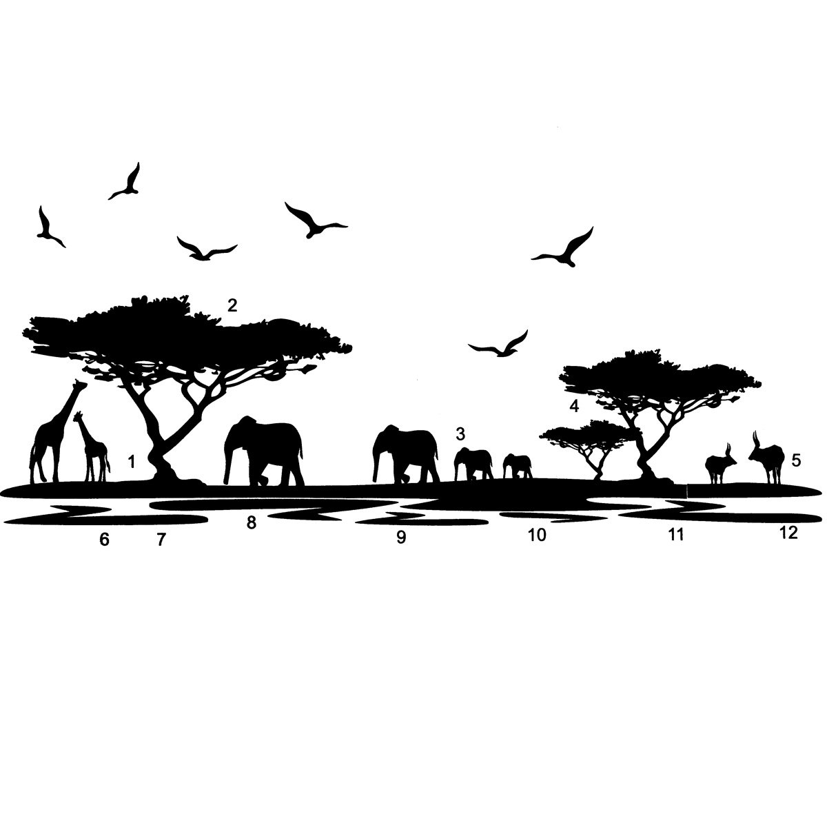 

African Elephant Animals Wall Stickers Black Mural Home Decal Removable Art Vinyl Room Decor DIY