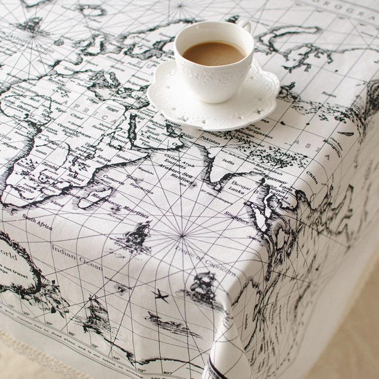 

World Map Pattern Cotton Linen Tableware Mat Table Cloth Desk Cover Heat Insulation Bowl Pad 3 Size, White