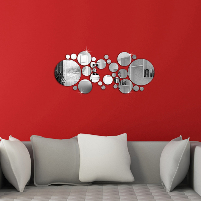 

Honana DX-Y4 28Pcs Cute Silver DIY Circle Mirror Wall Stickers Home Wall Bedroom Office Decor