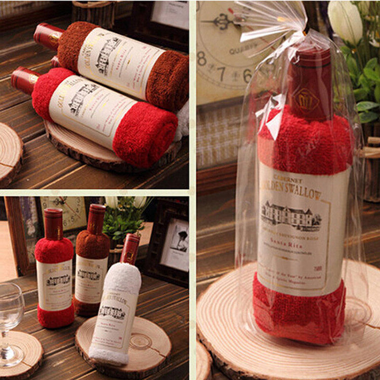 

34x72cm Bagged Microfibre Absorbent Wine Shape Towel Festival Valentine Weeding Gift Party Decor, Brown red pink dark blue rose red purple