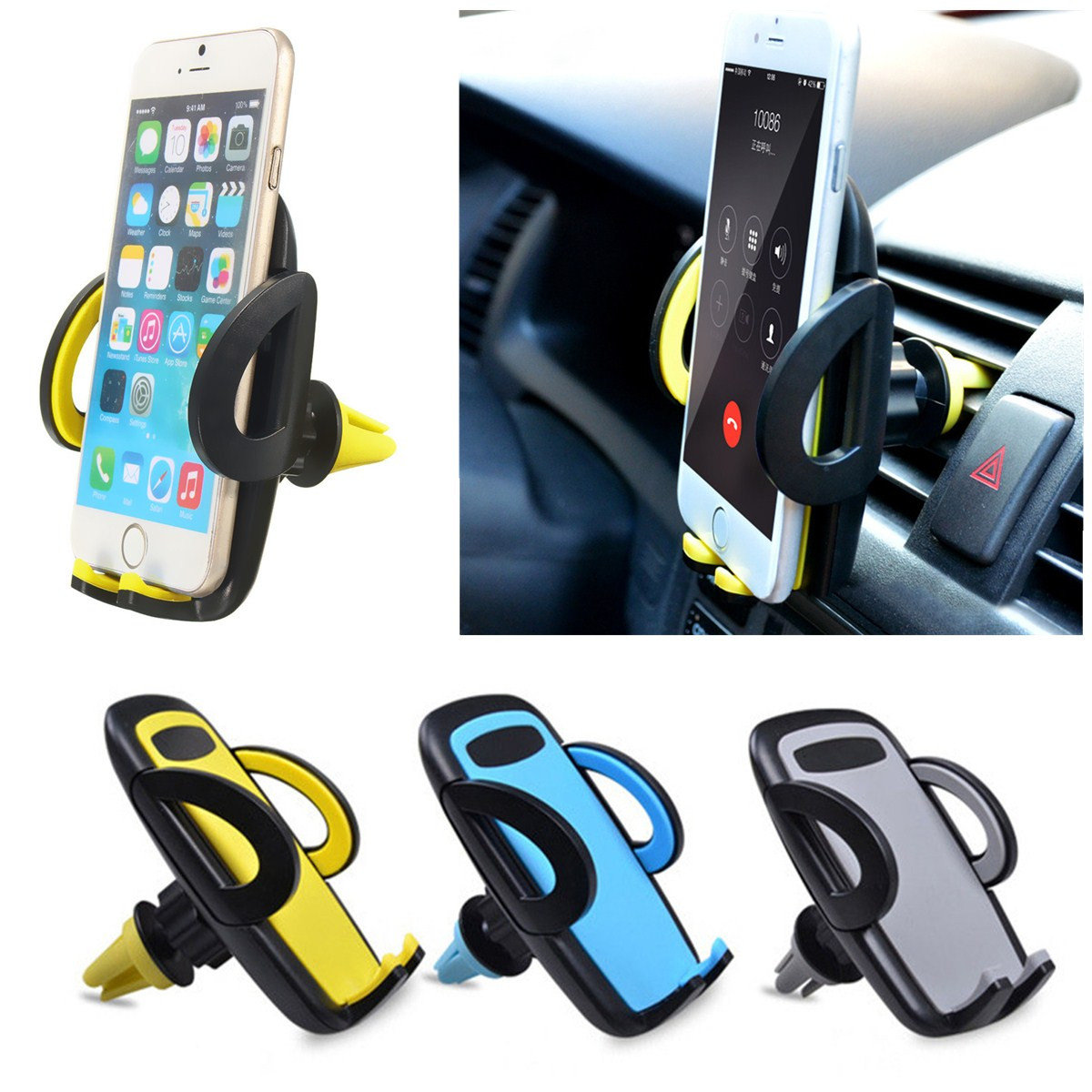 

Universal 360° Rotation Car Air Vent Holder Stand Mount For Mobile Phone Bracket, Blue gray yellow