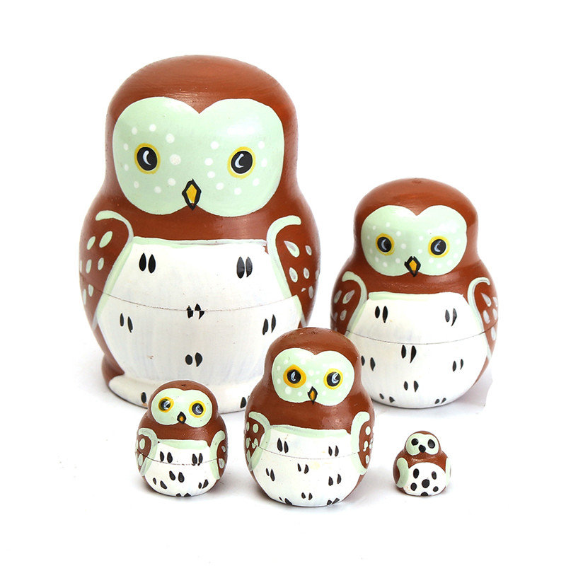

5PCS Wooden Madness Russian Babushka Matryoshka Owl Pattern Doll Nesting Doll Tricky Toys