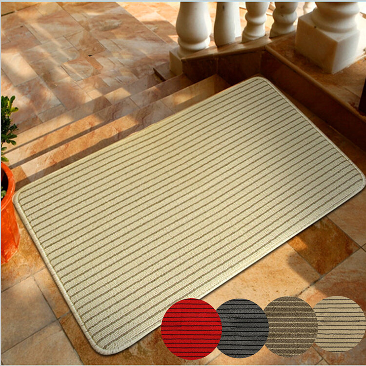 

60x40cm Bathroom Absorbent Anti Slip Floor Mat Linen Carpet Stripe Rug, Brown
