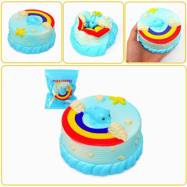 

NO NO Squishy Jumbo Ocean Rainbow Cake Dolphin Star Slow Rising Original Packaging Decor Gift Toy, Blue pink