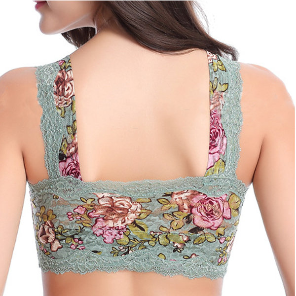 Sexy Floral Printing Lace Hem Bras Breathable Wireless Vest Bra