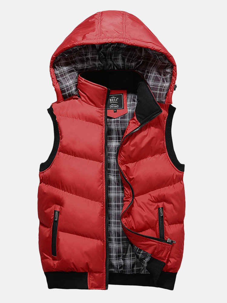 

Detachable Hooded Winter Thickened Warm Casual Vest, Red grey black army green coffee