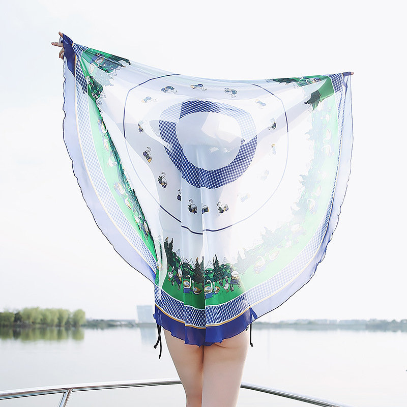 

150CM Women Round Shape Printed Thin Chiffon Beach Towels Scarf Casual Travel Sunshade Shawl