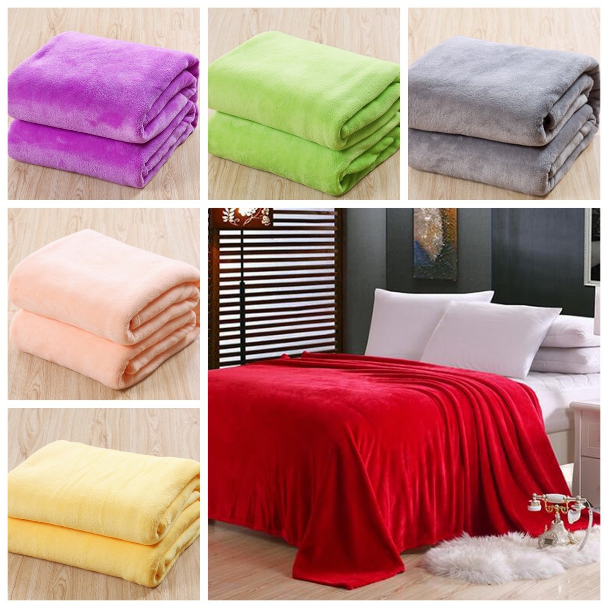 

6 Colors 150x200cm Flannel Warm Luxury Coral Blanket Sofa Bed Bedding Warm Soft Quilt, Purple pink green yellow red grey