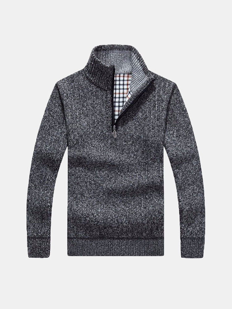 

Autumn Winter Mens Knitted Wool Blend Thick Velvet Half-Open Zipper Casual Sweater, Red blue black dark gray light gray camel