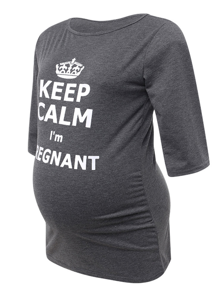

Cool Letter Printed Maternity Tops, Black grey