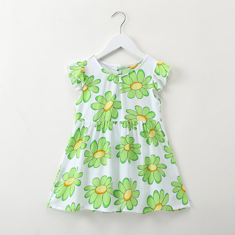 

Flower Printed Toddlers Summer Dresses, Pink green white