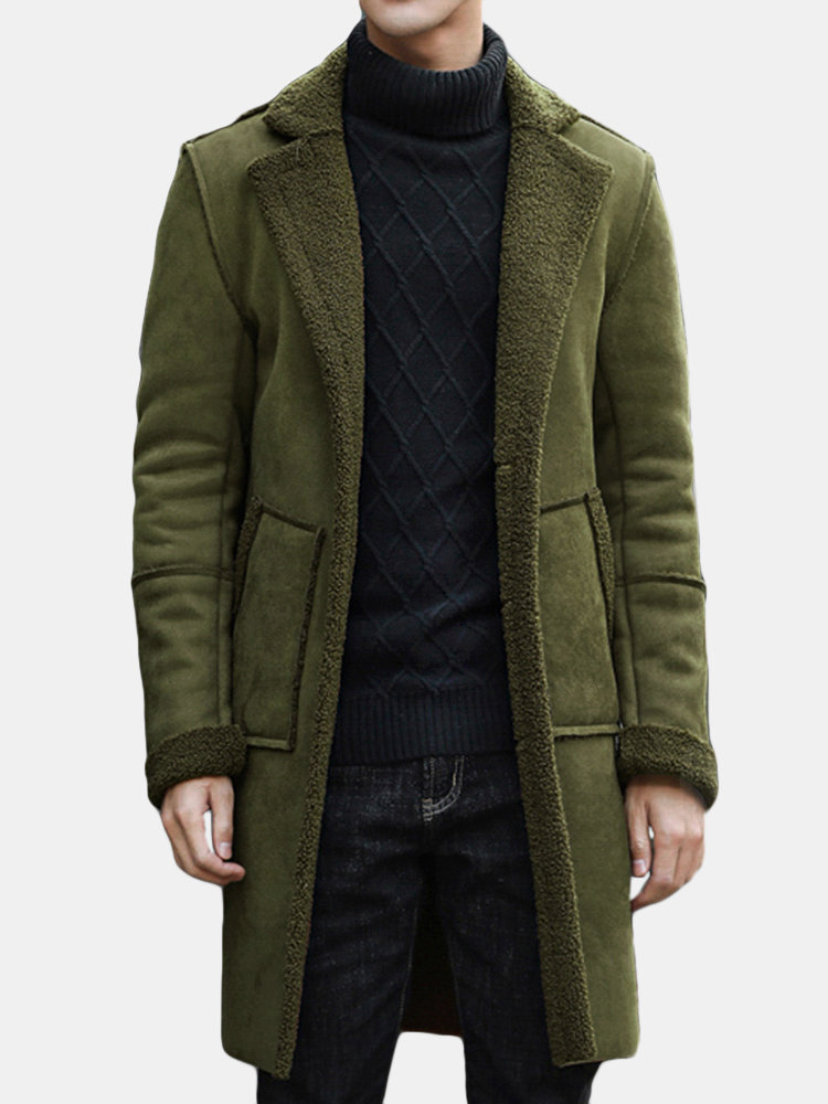 

Thicken Fur Warm Wool Blend Coat Jacket For Men, Brown black grey army green dark blue