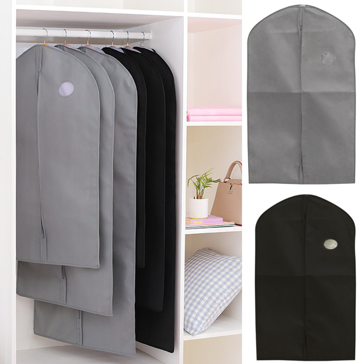 

Breathable Garment Dress Suit Clothes Coat Cover, Black grey