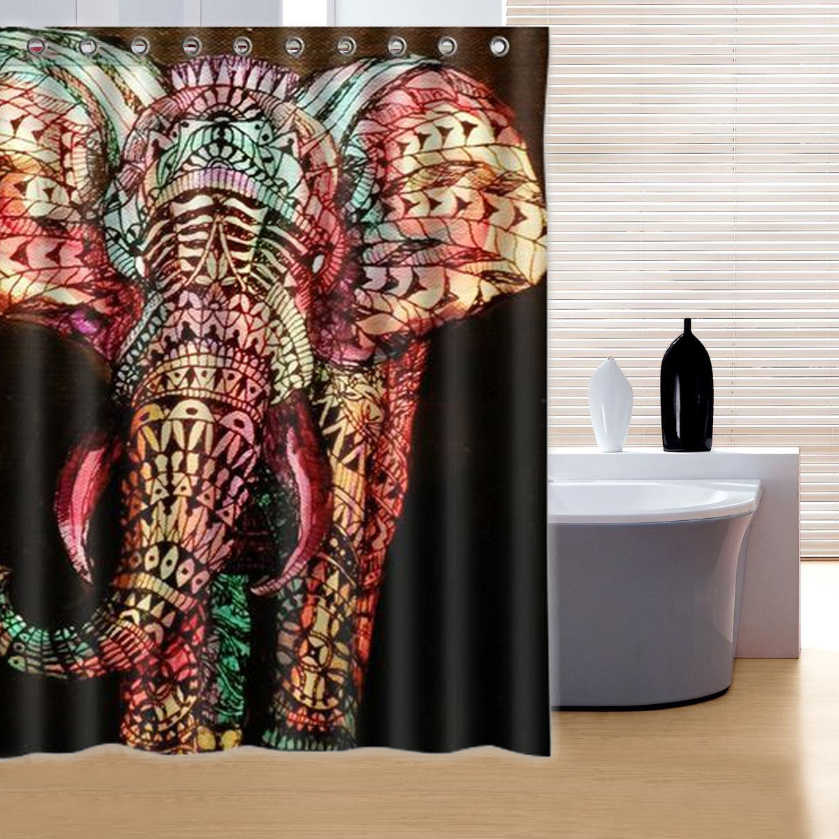 

180*180cm Colorful Elephant Pattern Fabric Waterproof Bathroom Shower Curtain With Hooks